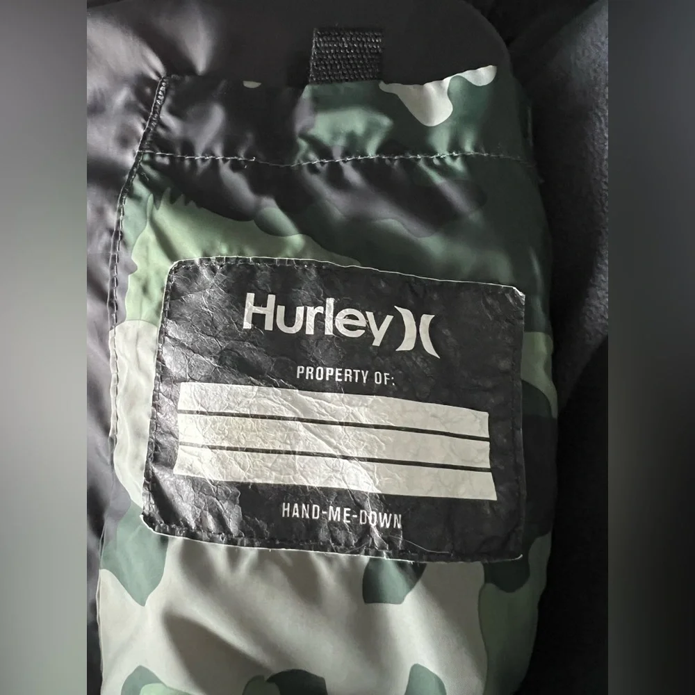 Hurley Puffer Jacket Boys Camo Hooded Size Large